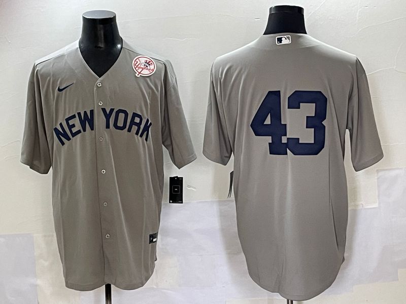 Men 2025 New York Yankees #43 No Name Grey Game Nike MLB Jersey style 43->new york yankees->MLB Jersey